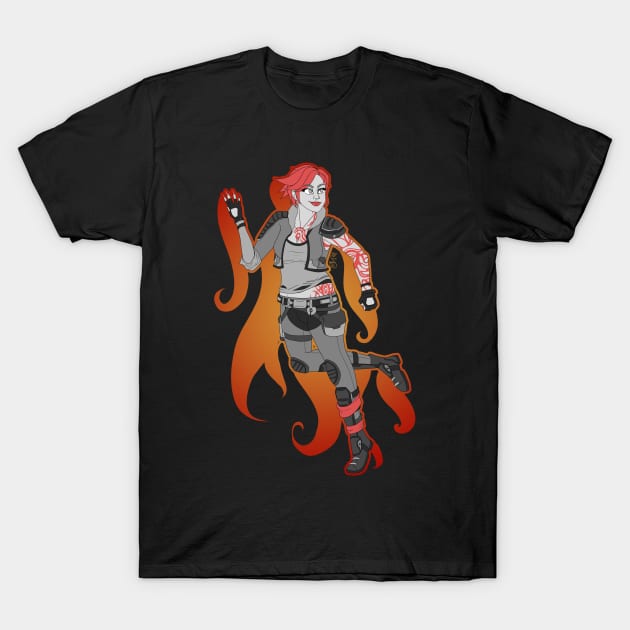 Commander Lilith, The Firehawk (Monochrome Version) T-Shirt by snoozyfern